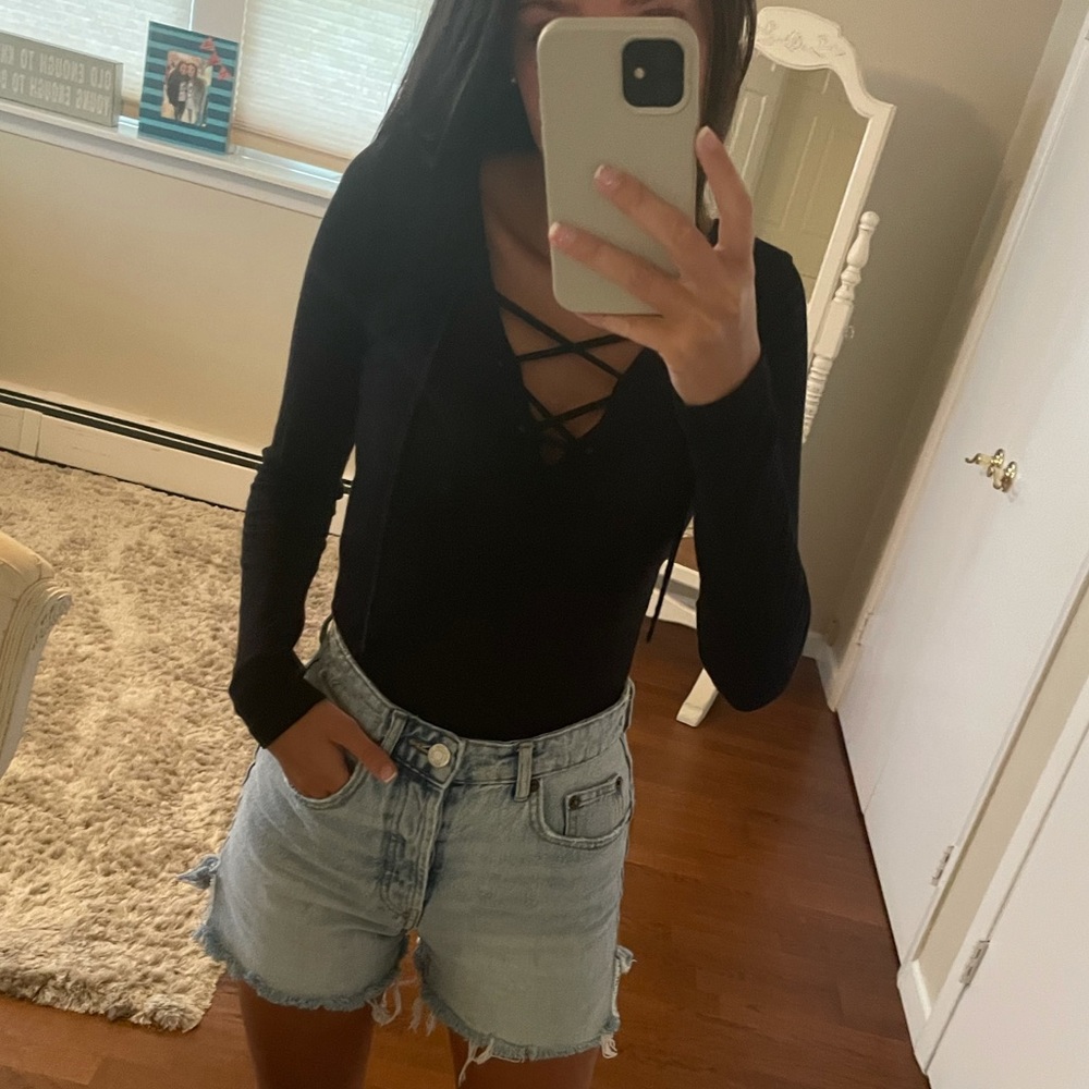 Brandy Melville black lace up top crop long sleeve